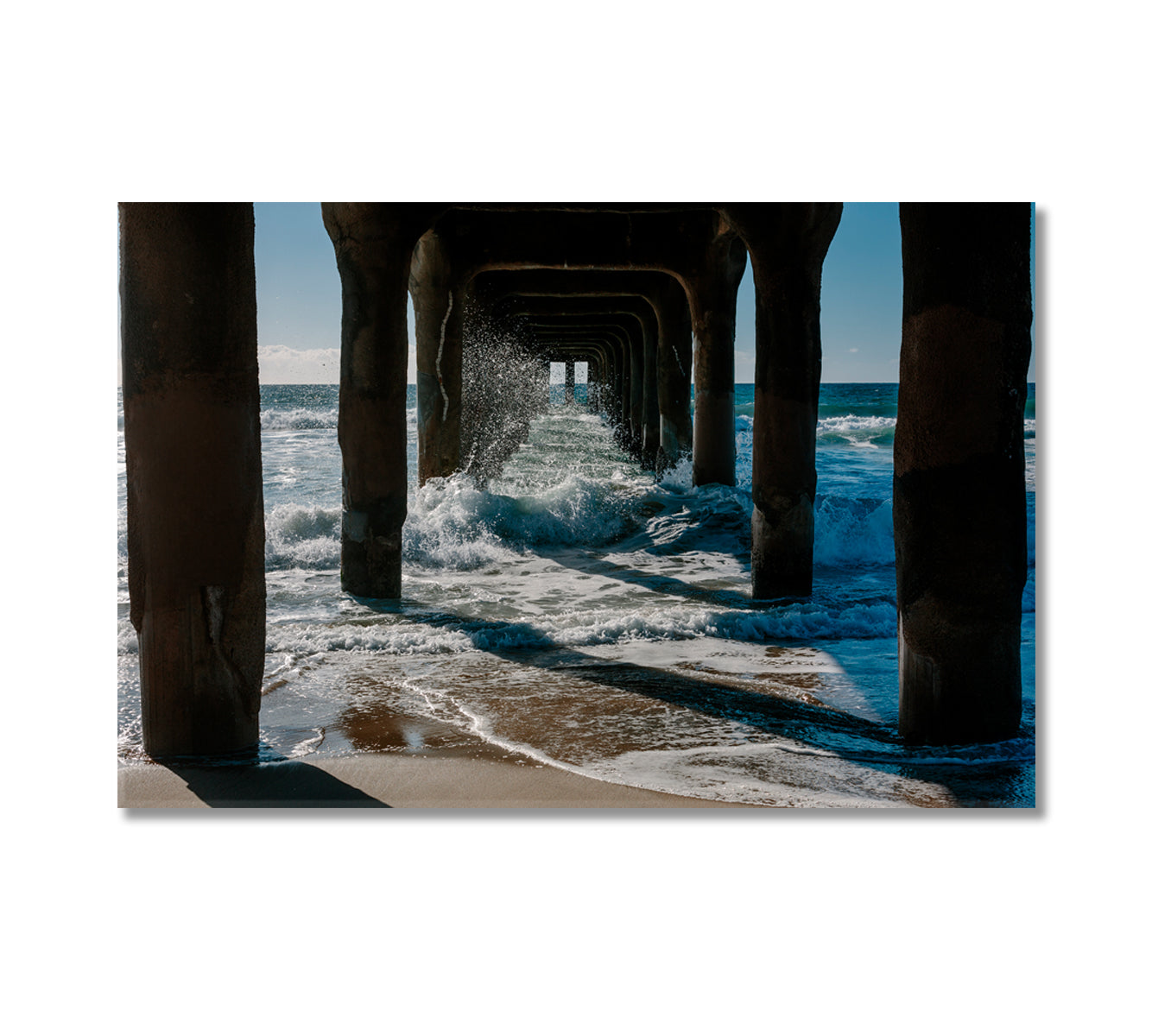 Crashing Waves Under Manhattan Beach Pier Canvas Print-Canvas Print-CetArt-1 Panel-24x16 inches-CetArt