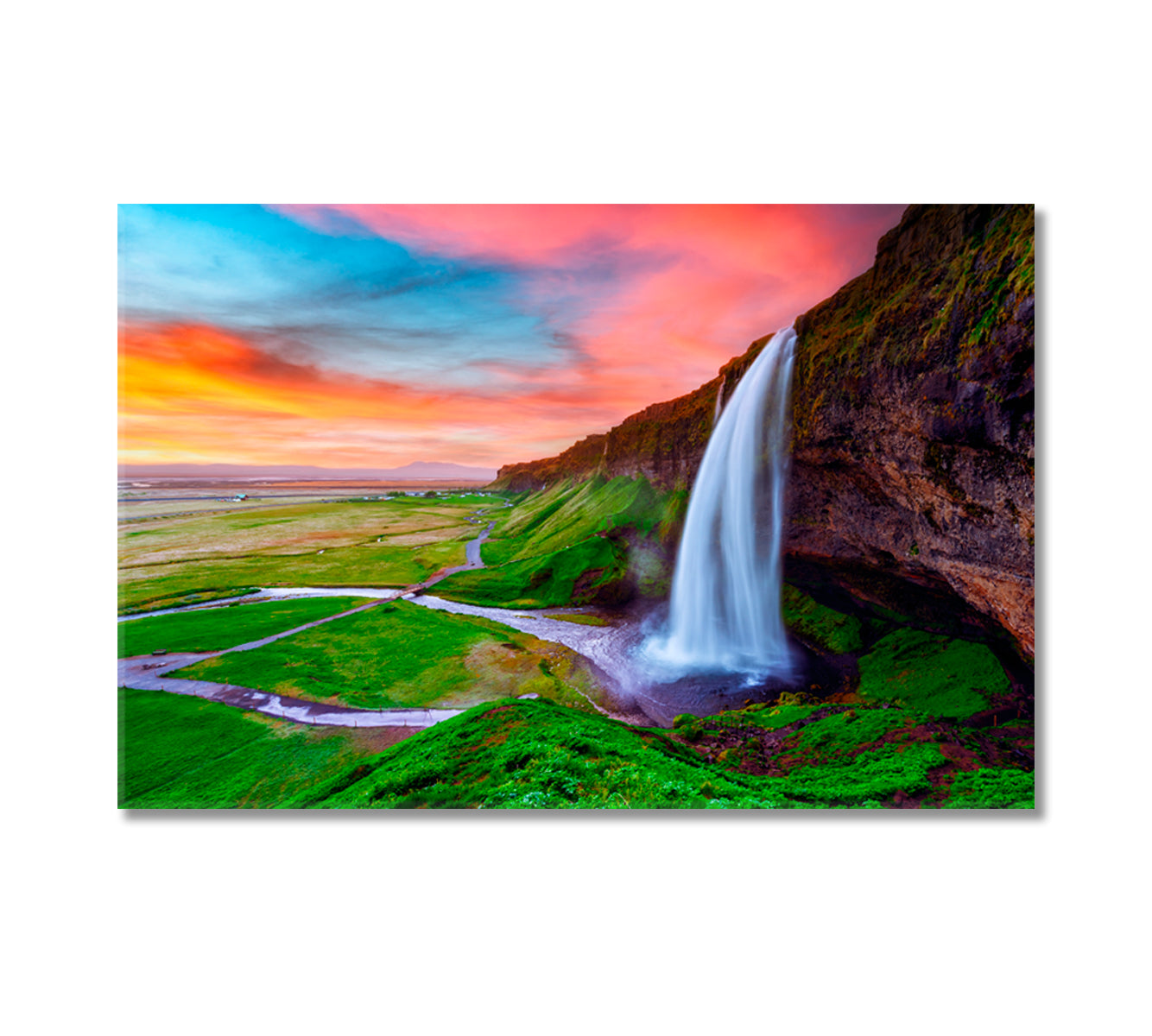 Seljalandsfoss Waterfall at Sunrise Iceland Canvas Print-Canvas Print-CetArt-1 Panel-24x16 inches-CetArt