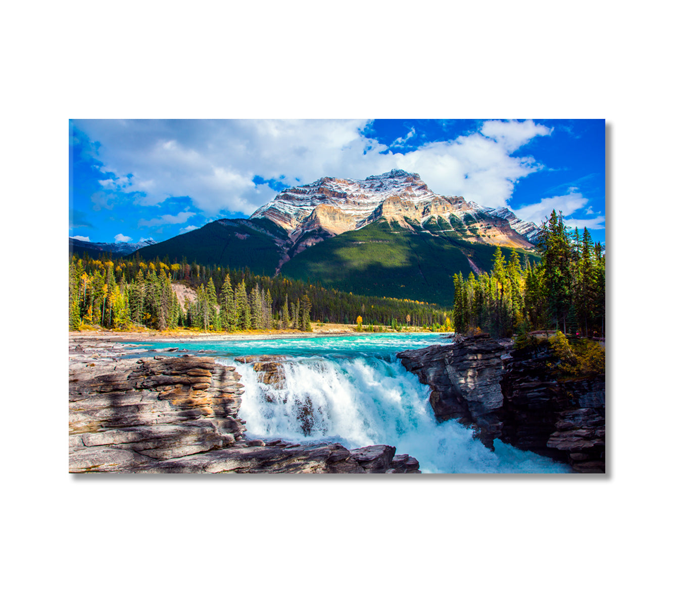 Athabasca Falls with Forest and Rocky Mountains Jasper National Park Canada Canvas Print-Canvas Print-CetArt-1 Panel-24x16 inches-CetArt