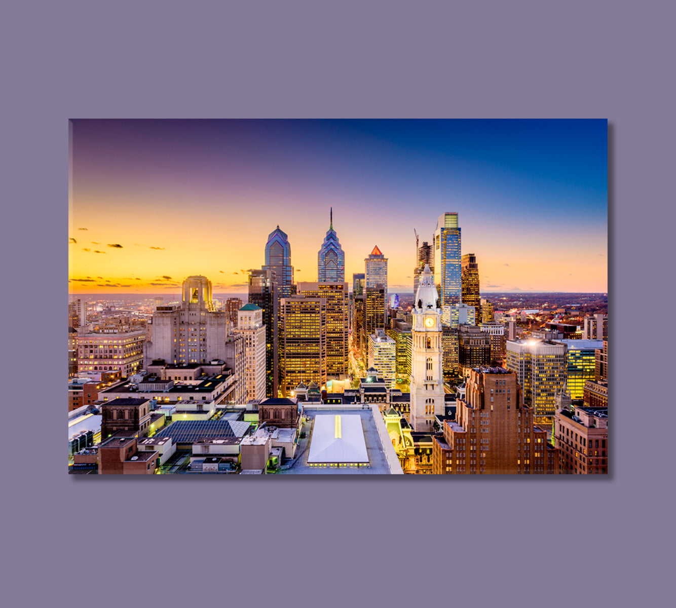 Philadelphia City at Dusk USA Canvas Print-Canvas Print-CetArt-1 Panel-24x16 inches-CetArt