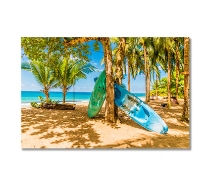 Canoe on Punta Uva Beach Costa Rica Canvas Print-Canvas Print-CetArt-1 Panel-24x16 inches-CetArt