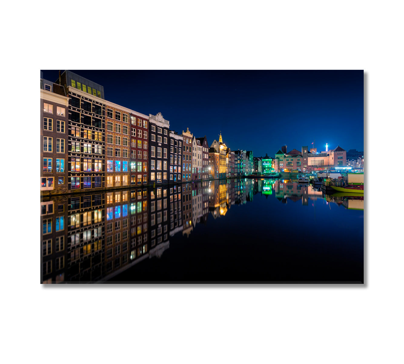 Beautiful Traditional Old Houses in Amsterdam at Night Canvas Print-Canvas Print-CetArt-1 Panel-24x16 inches-CetArt