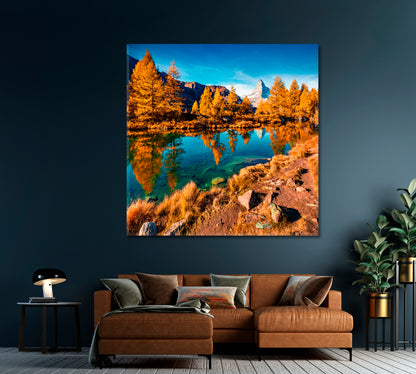 Autumn Morning on Lake Grindjisee Switzerland Canvas Print-Canvas Print-CetArt-1 panel-12x12 inches-CetArt