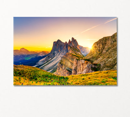 Sunrise over Seceda Peak Dolomites Canvas Print-Canvas Print-CetArt-1 Panel-24x16 inches-CetArt