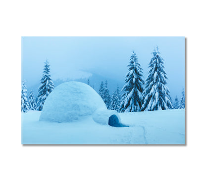 Igloo House in Winter Forest Mountains Canvas Print-Canvas Print-CetArt-1 Panel-24x16 inches-CetArt