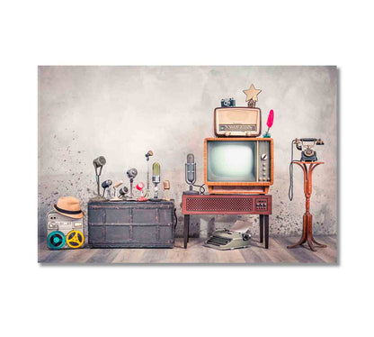 Retro TV and Old Microphones Vintage Style Canvas Print-Canvas Print-CetArt-1 Panel-24x16 inches-CetArt