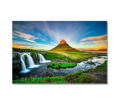 Famous Kirkjufellsfoss Waterfall with Kirkjufell Mountain Iceland Canvas Print-Canvas Print-CetArt-1 Panel-24x16 inches-CetArt