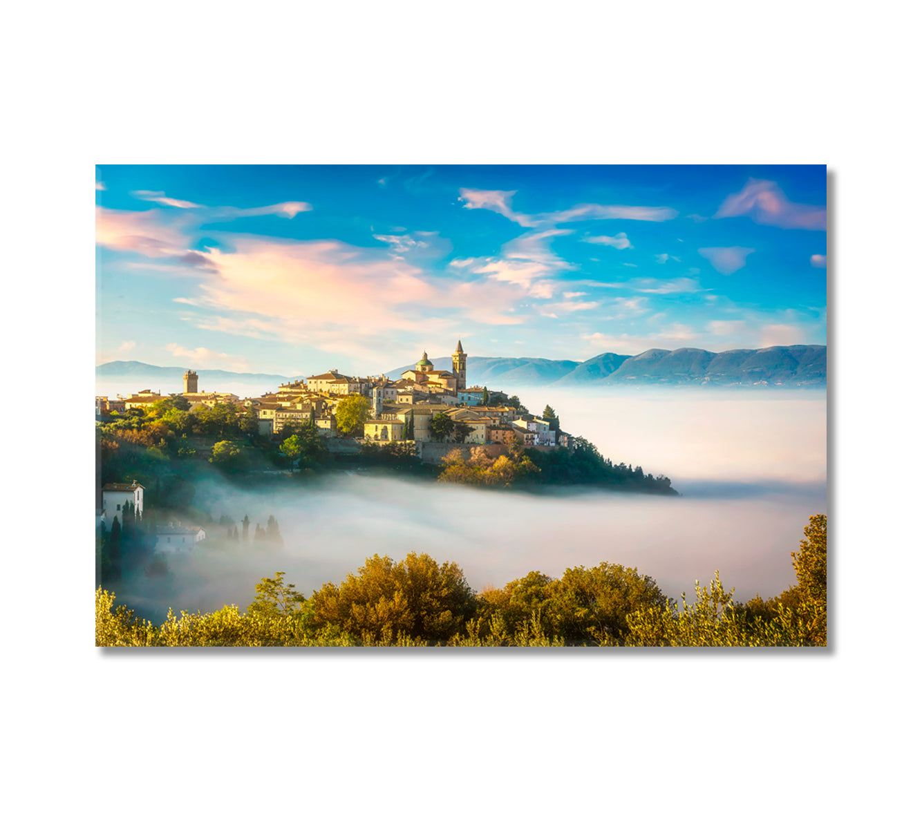 Trevi Village in Foggy Morning Perugia Umbria Italy Canvas Print-Canvas Print-CetArt-1 Panel-24x16 inches-CetArt