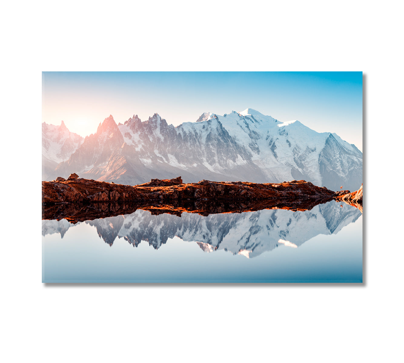 Monte Bianco Mountains Range Reflection Canvas Print-Canvas Print-CetArt-1 Panel-24x16 inches-CetArt