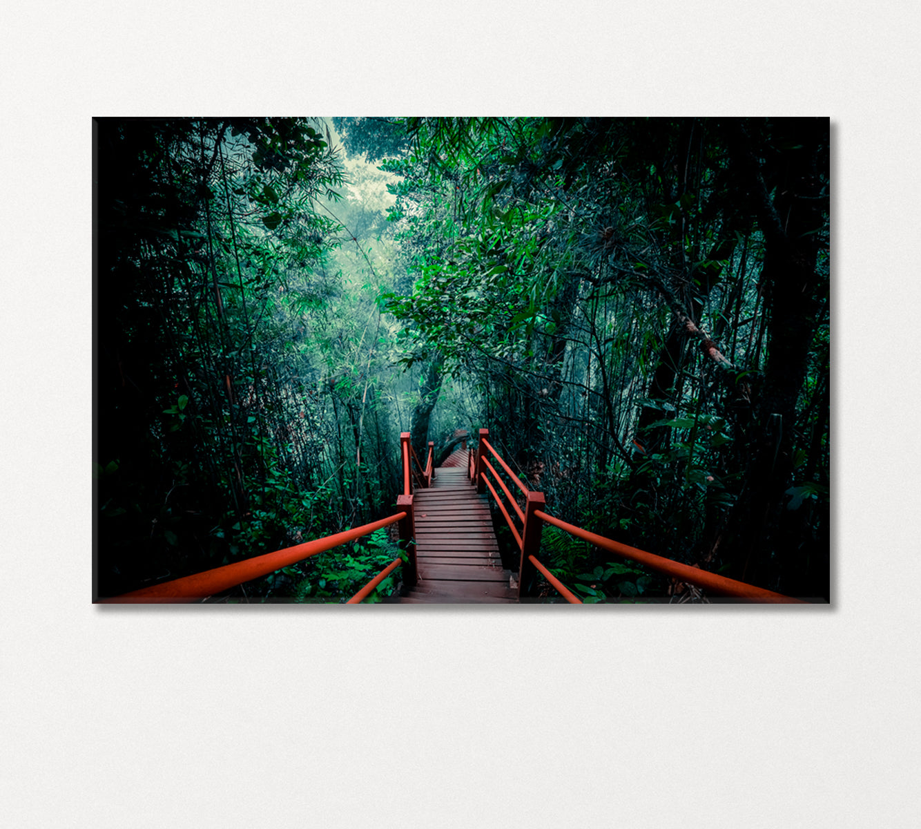 Wooden Bridge in Mystical Foggy Forest Canvas Print-Canvas Print-CetArt-1 Panel-24x16 inches-CetArt