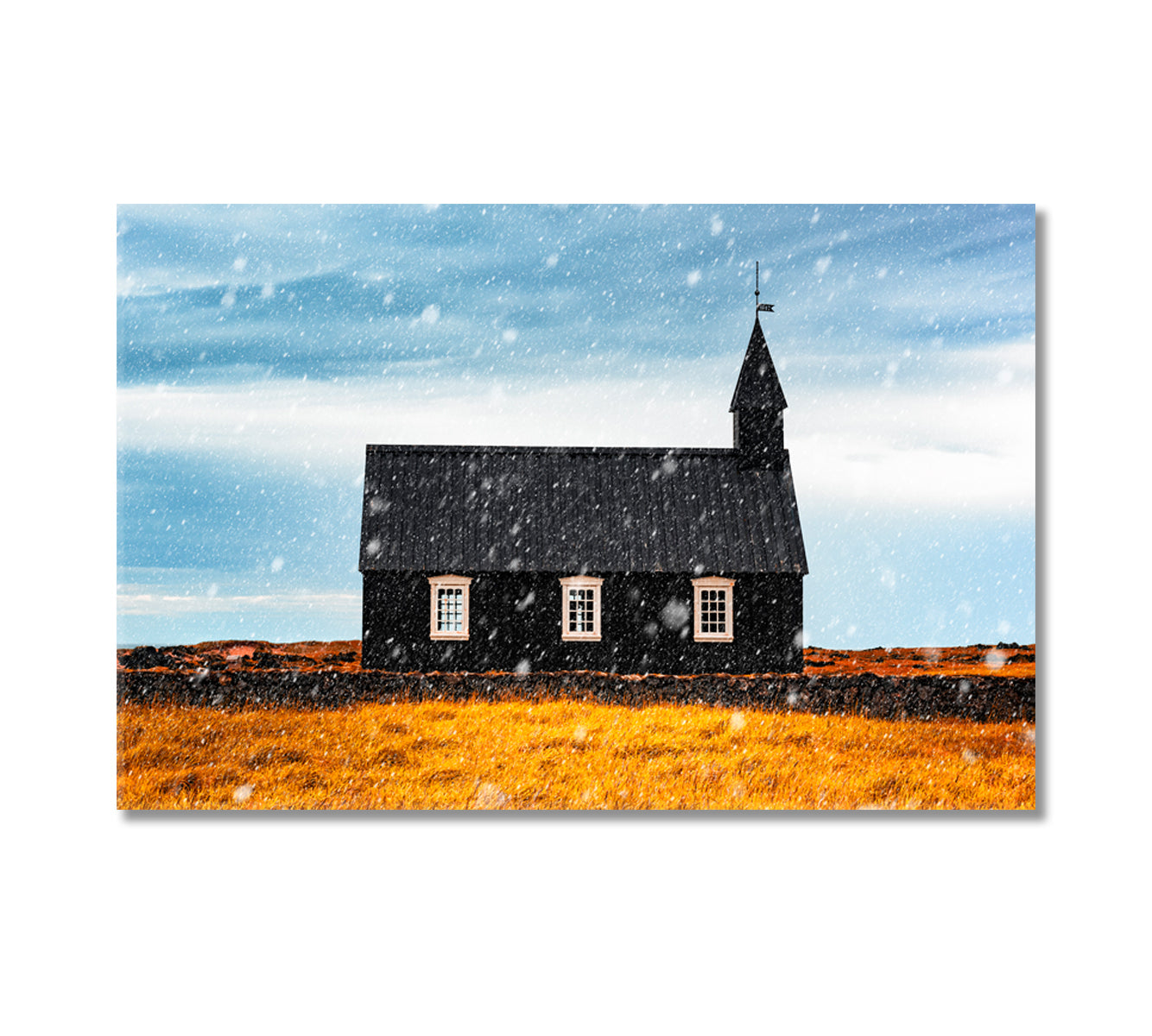 Black Church of Budir Iceland Winter Landscape Canvas Print-Canvas Print-CetArt-1 Panel-24x16 inches-CetArt