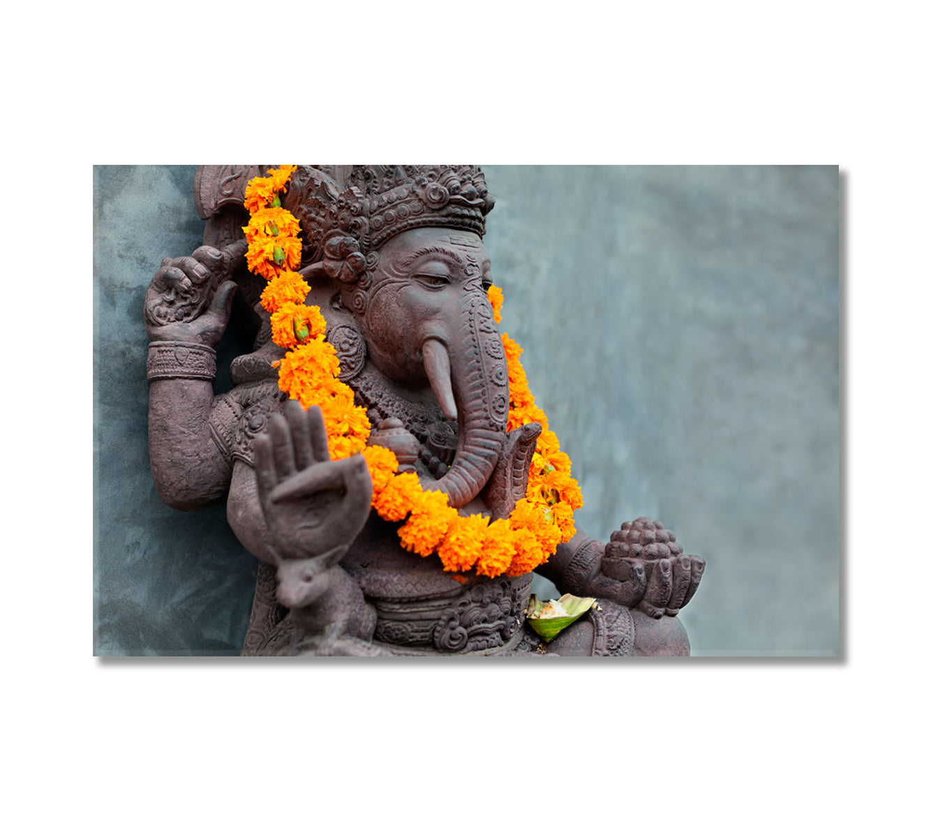 Ganesha Statue with Flower Necklace Canvas Print-Canvas Print-CetArt-1 Panel-24x16 inches-CetArt