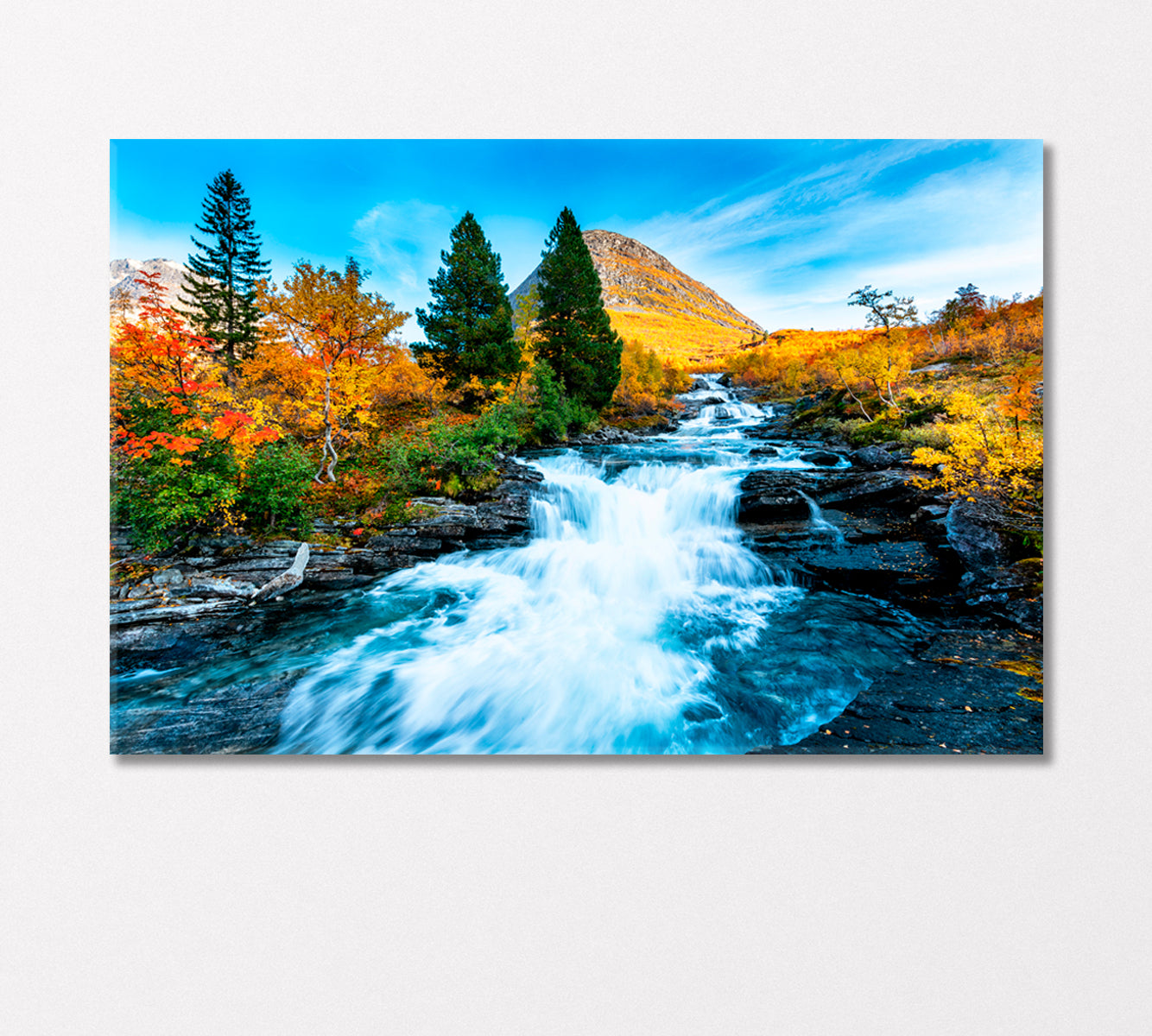 Autumn Landscape with Yellow Trees and Waterfall Canvas Print-Canvas Print-CetArt-1 Panel-24x16 inches-CetArt