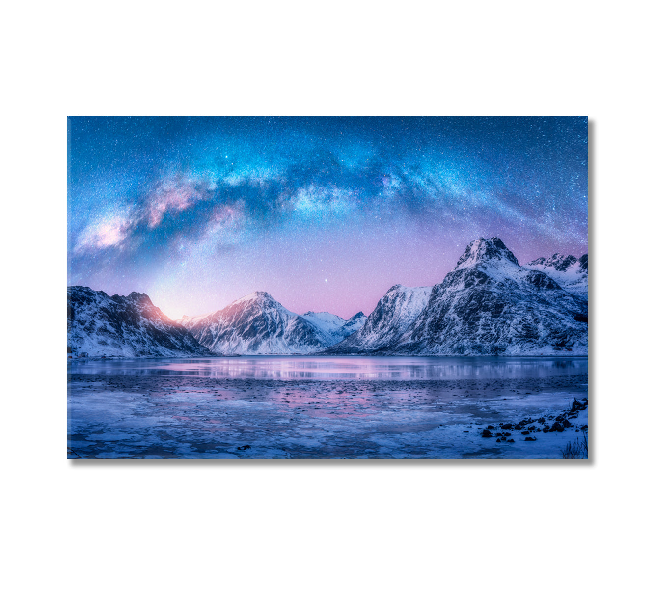 Arctic Landscape with Blue Starry Sky Canvas Print-Canvas Print-CetArt-1 Panel-24x16 inches-CetArt