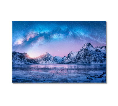 Arctic Landscape with Blue Starry Sky Canvas Print-Canvas Print-CetArt-1 Panel-24x16 inches-CetArt