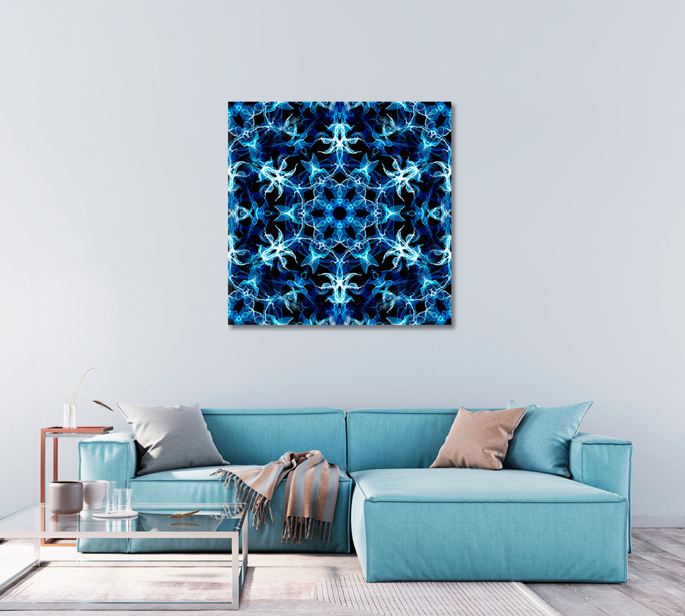 Abstract Blue Kaleidoscope Pattern Canvas Print-Canvas Print-CetArt-1 panel-12x12 inches-CetArt