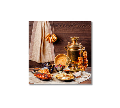 Still Life on Table Samovar with Bagels and Pancakes Canvas Print-Canvas Print-CetArt-1 panel-12x12 inches-CetArt