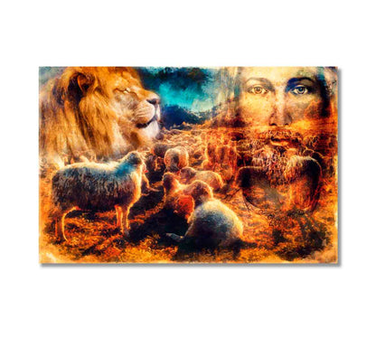 Jesus with Lambs and Lion Canvas Print-Canvas Print-CetArt-1 Panel-24x16 inches-CetArt