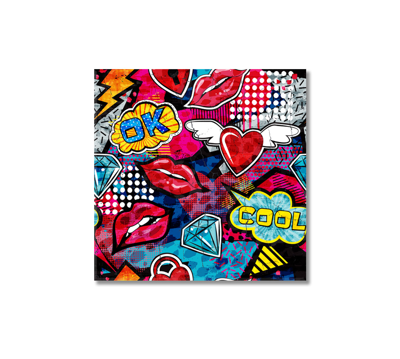 Bright Graffiti with Lips Canvas Print-Canvas Print-CetArt-1 panel-12x12 inches-CetArt