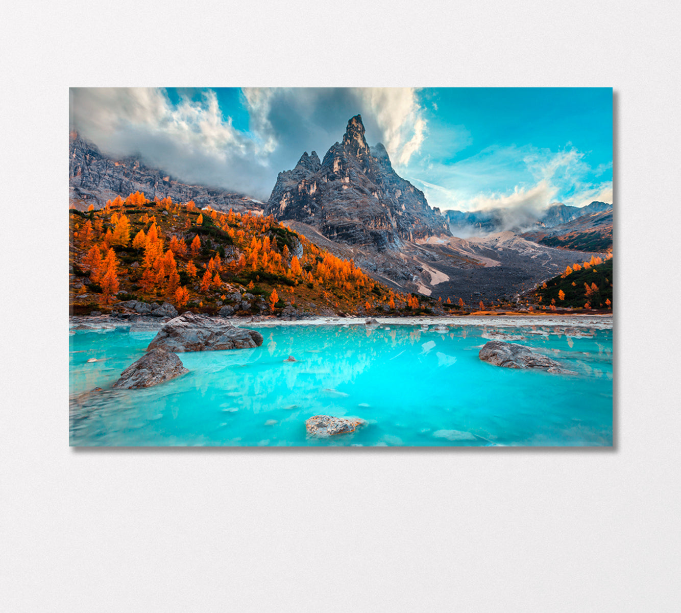 Alpine Landscape with Turquoise Lake Sorapis Dolomites Italy Canvas Print-Canvas Print-CetArt-1 Panel-24x16 inches-CetArt