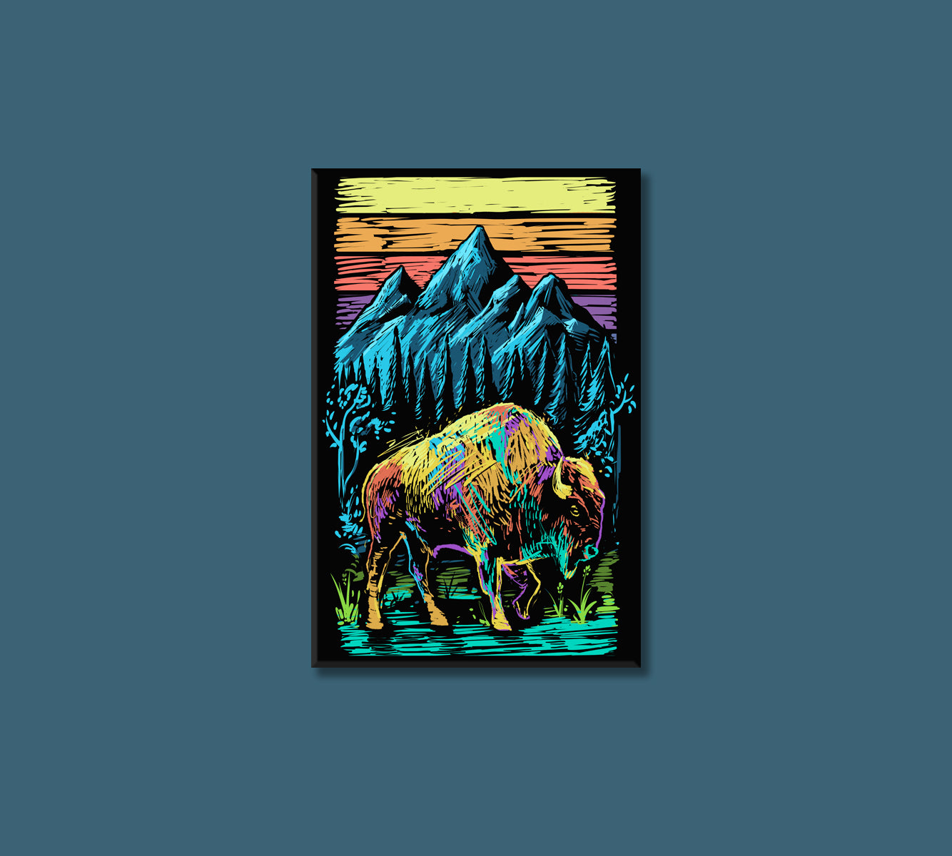 Abstract Colorful Bison in Yellowstone National Park Canvas Print-Canvas Print-CetArt-1 panel-16x24 inches-CetArt