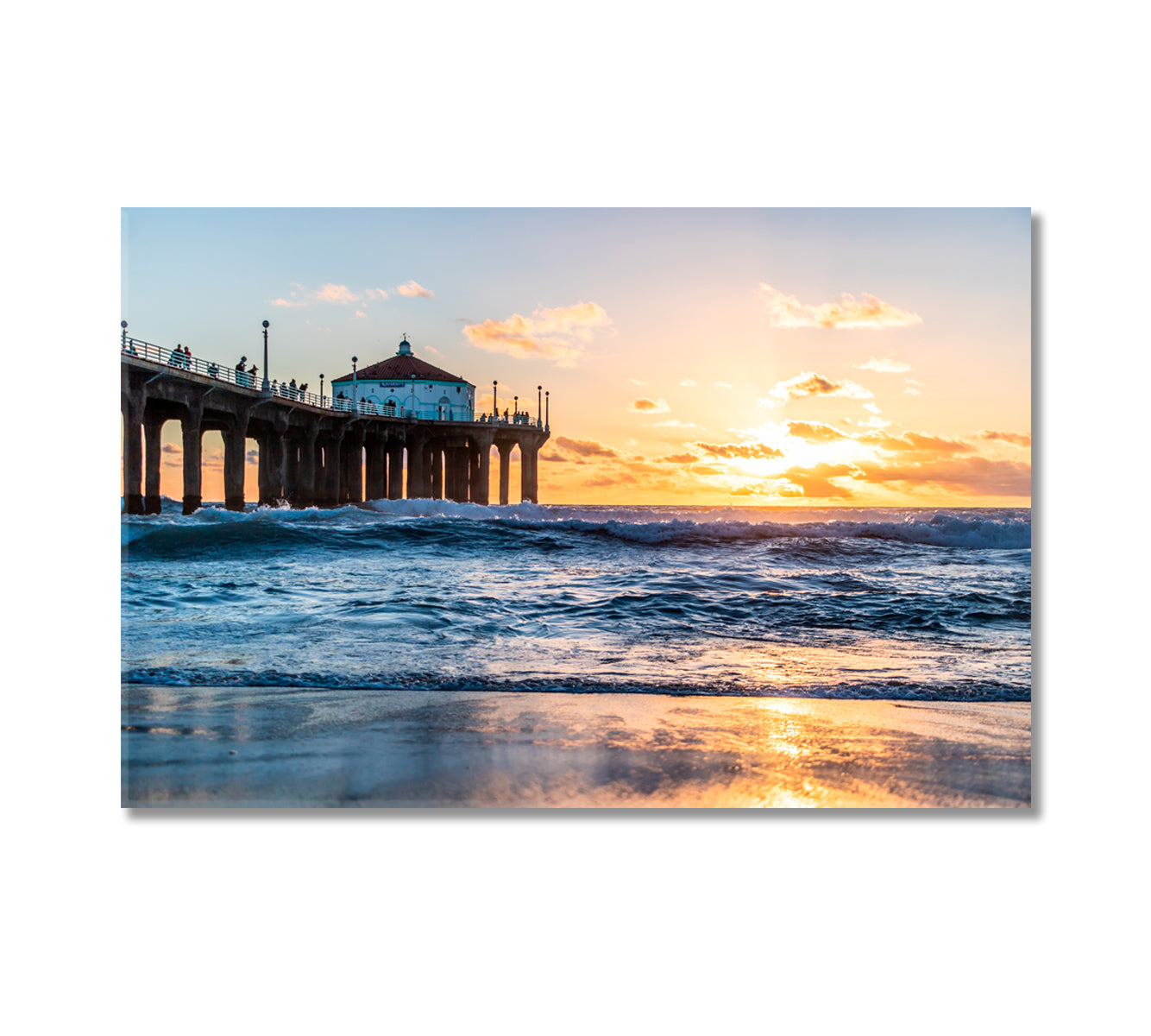 Sunset Behind Manhattan Beach Pier California Canvas Print-Canvas Print-CetArt-1 Panel-24x16 inches-CetArt