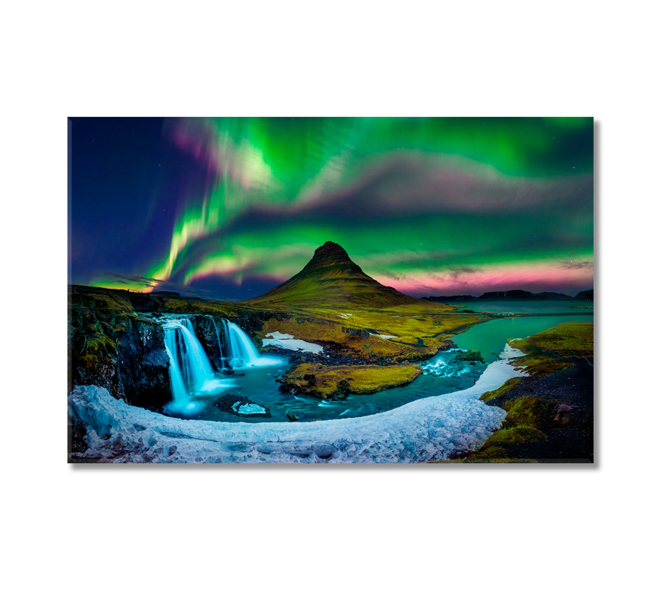 Kirkjufell Mountain with Northern Lights Iceland Canvas Print-Canvas Print-CetArt-1 Panel-24x16 inches-CetArt