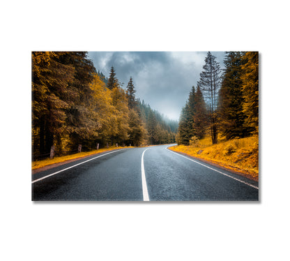 Beautiful Mountain Road in Foggy Forest Canvas Print-Canvas Print-CetArt-1 Panel-24x16 inches-CetArt