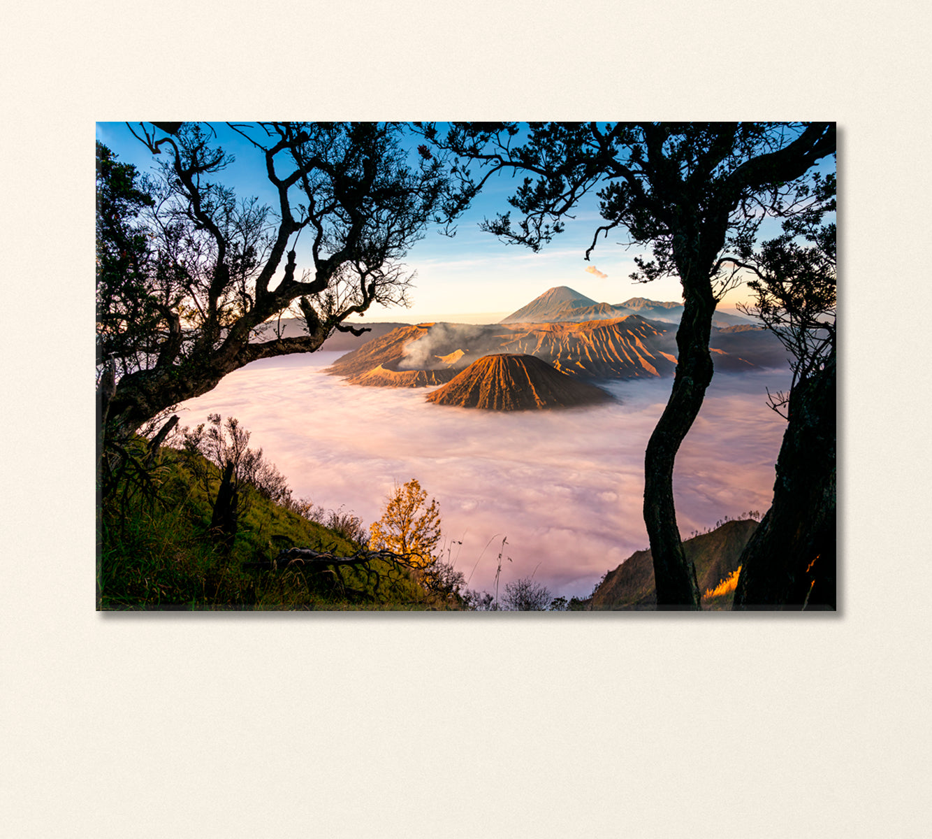 Bromo Volcano Surrounded by Morning Fog Indonesia Canvas Print-Canvas Print-CetArt-1 Panel-24x16 inches-CetArt