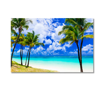 Beautiful Palm Beach with Turquoise Ocean Mauritius Canvas Print-Canvas Print-CetArt-1 Panel-24x16 inches-CetArt