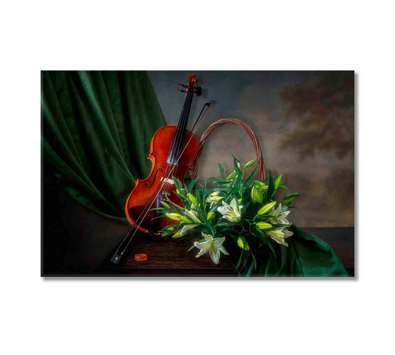 Still Life Violin and White Lily Canvas Print-Canvas Print-CetArt-1 Panel-24x16 inches-CetArt