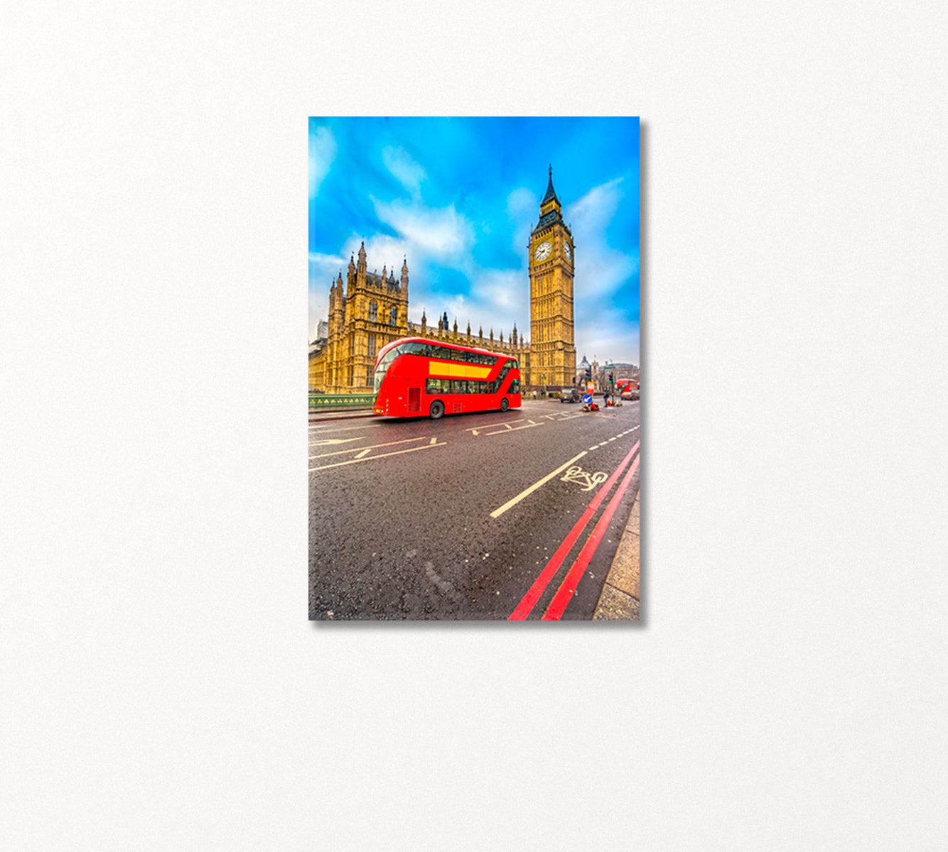 Double Decker Red Bus on London Street Canvas Print-Canvas Print-CetArt-1 panel-16x24 inches-CetArt