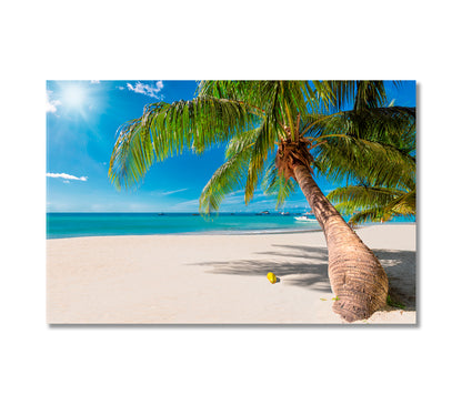 Seychelles White Sand Beach with Coconut Palm Tree Canvas Print-Canvas Print-CetArt-1 Panel-24x16 inches-CetArt