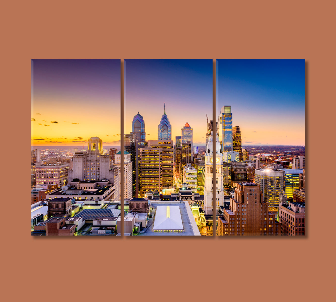 Philadelphia City at Dusk USA Canvas Print-Canvas Print-CetArt-3 Panels-36x24 inches-CetArt