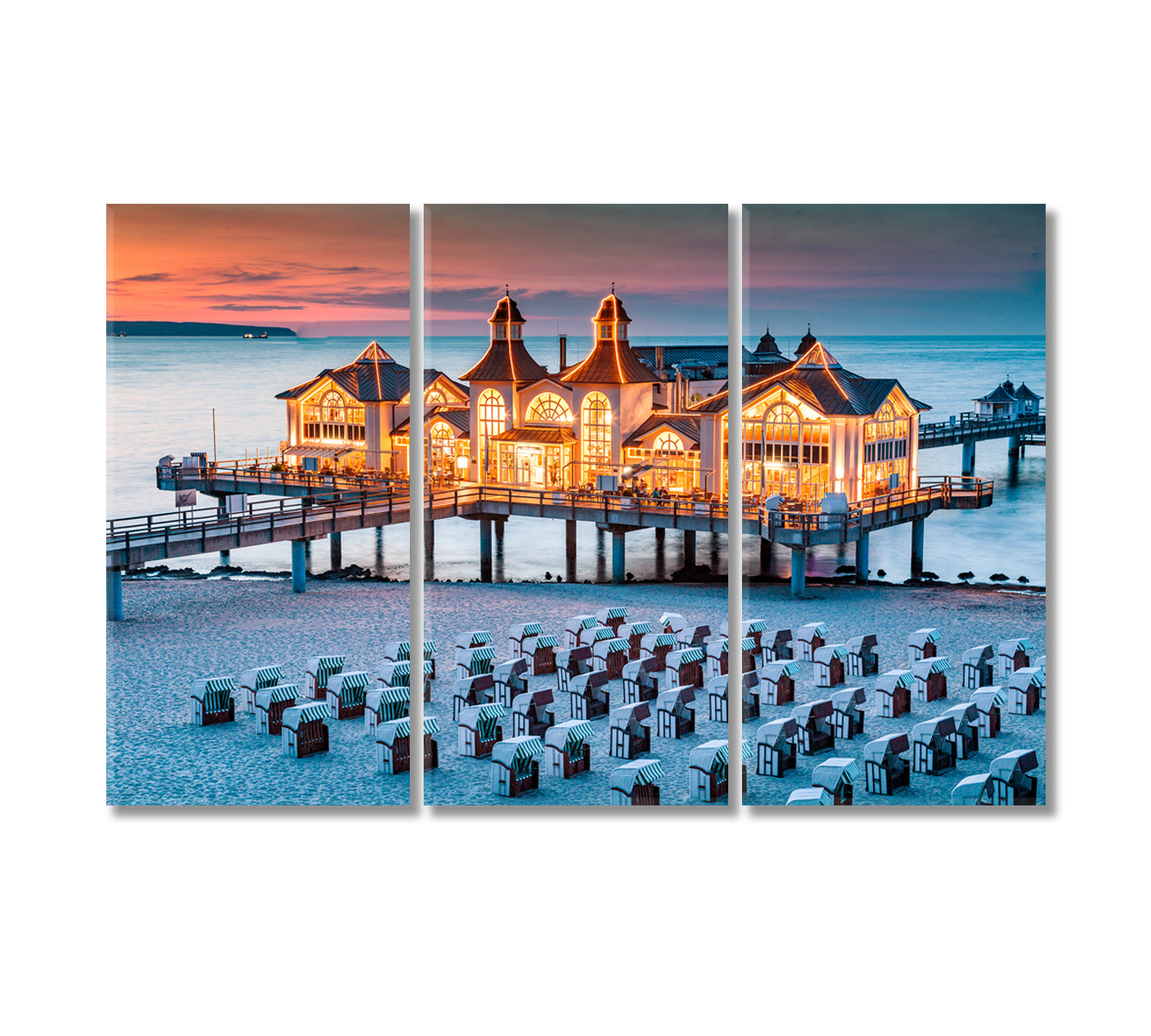 Sellin Pier at Dusk Ostseebad Sellin Germany Canvas Print-Canvas Print-CetArt-3 Panels-36x24 inches-CetArt