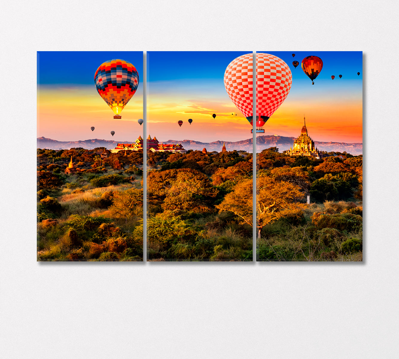 Hot Air Balloons in Dawn over Ananda Temple Bagan Canvas Print-Canvas Print-CetArt-3 Panels-36x24 inches-CetArt