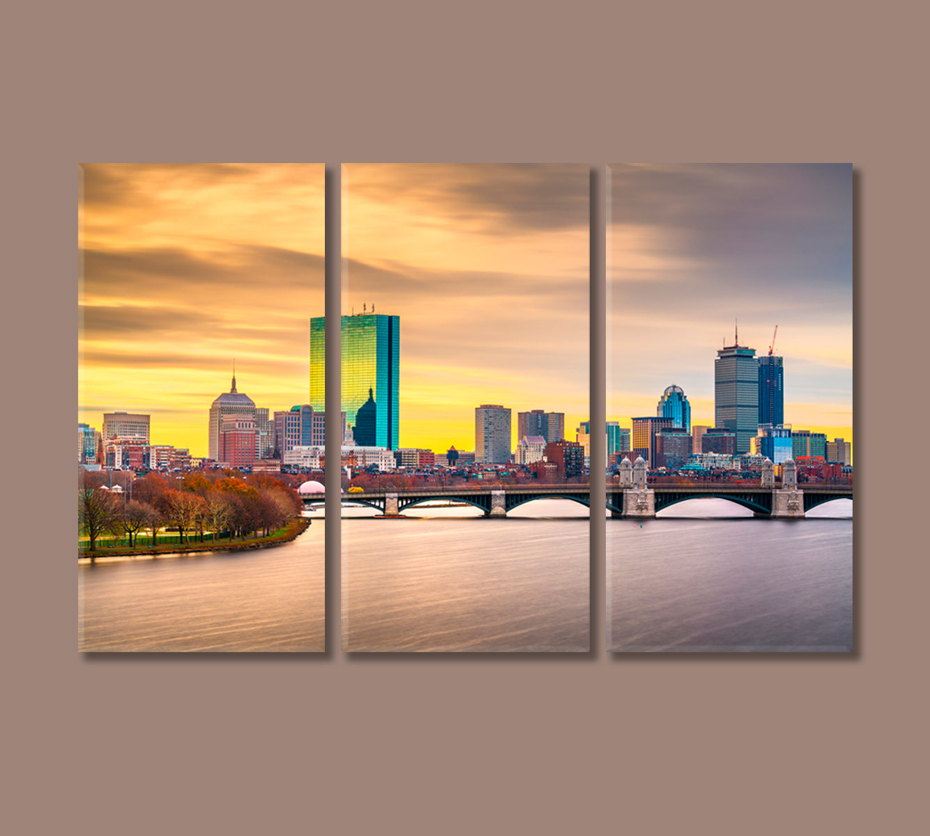 Boston Cityscape on Charles River USA Canvas Print-Canvas Print-CetArt-3 Panels-36x24 inches-CetArt