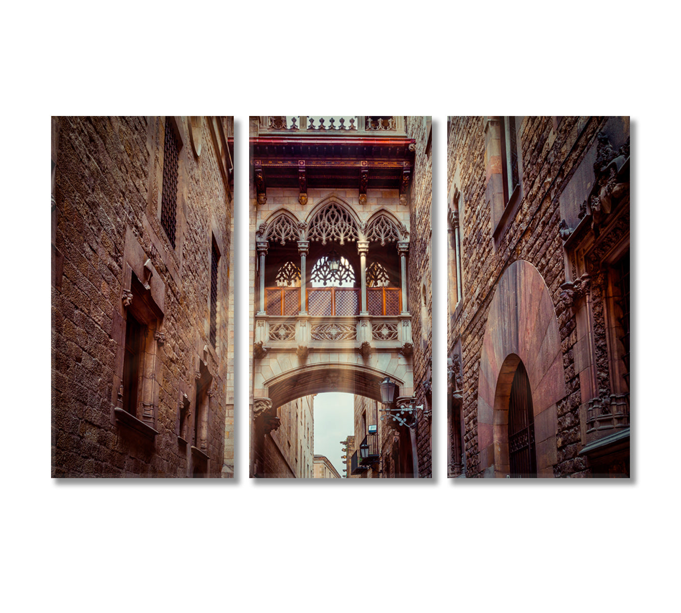 Bridge in Carrer del Bisbe in Barri Gotic Barcelona Catalonia Spain Canvas Print-Canvas Print-CetArt-3 Panels-36x24 inches-CetArt