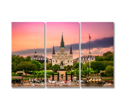 St Louis Cathedral at Night Louisiana USA Canvas Print-Canvas Print-CetArt-3 Panels-36x24 inches-CetArt