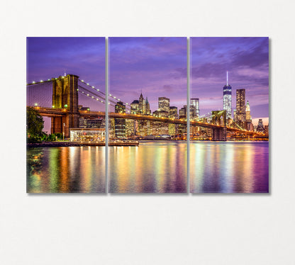 Manhattan Financial District and Brooklyn Bridge at Sunset Canvas Print-Canvas Print-CetArt-3 Panels-36x24 inches-CetArt