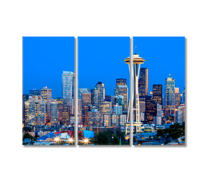 Seattle Skyline at Dusk Washington Canvas Print-Canvas Print-CetArt-3 Panels-36x24 inches-CetArt