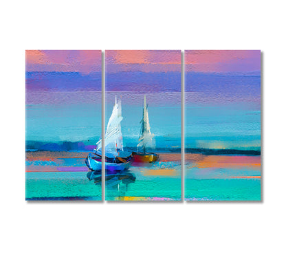 Colorful Sailboats Canvas Print-Canvas Print-CetArt-3 Panels-36x24 inches-CetArt