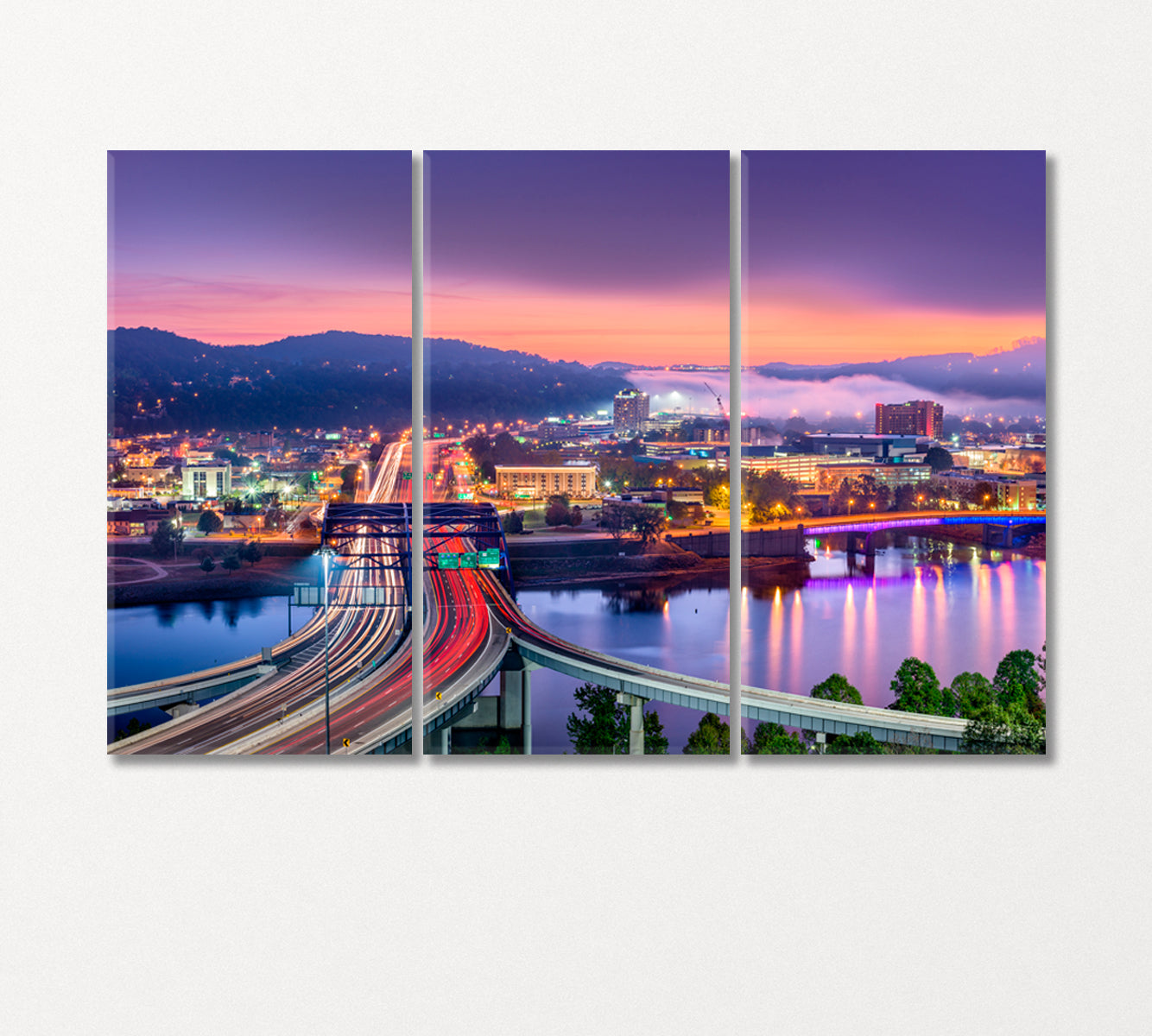 Charleston Skyline in Lights at Night USA Canvas Print-Canvas Print-CetArt-3 Panels-36x24 inches-CetArt