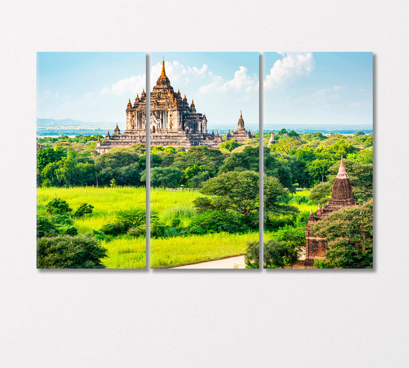 Landscape of Ancient Temples and Pagodas Bagan Myanmar Canvas Print-Canvas Print-CetArt-3 Panels-36x24 inches-CetArt