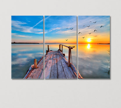 Seagulls in Sunset over River Canvas Print-Canvas Print-CetArt-3 Panels-36x24 inches-CetArt