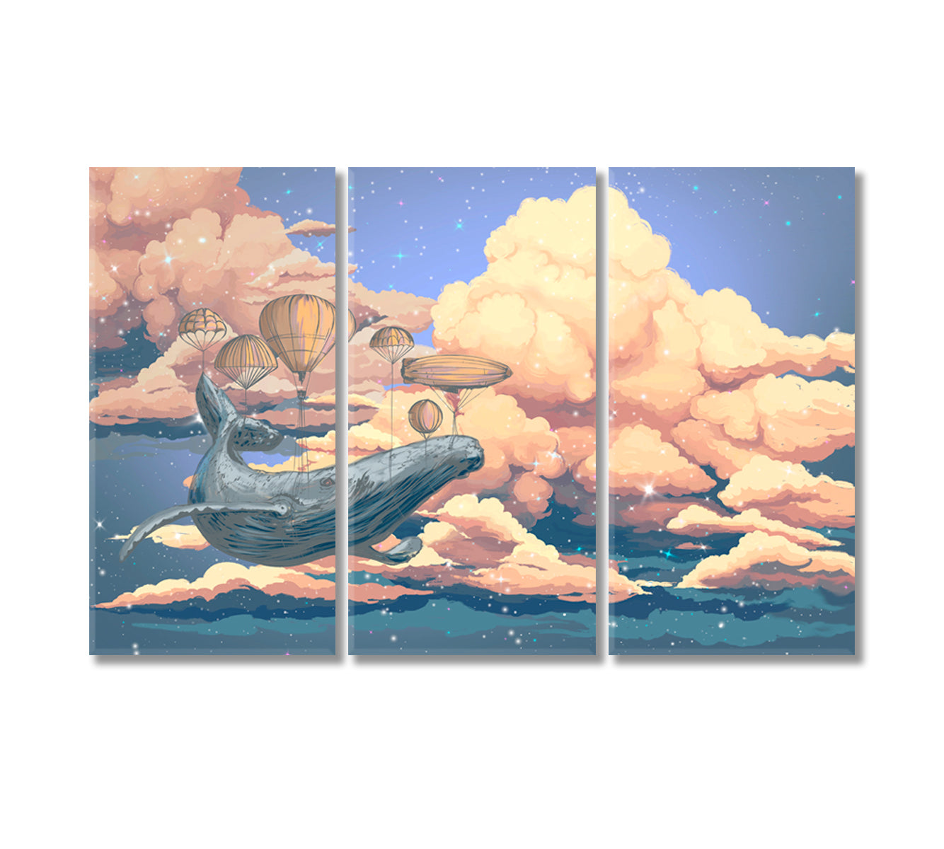 Whale in Sky with Air Balloons Canvas Print-Canvas Print-CetArt-3 Panels-36x24 inches-CetArt