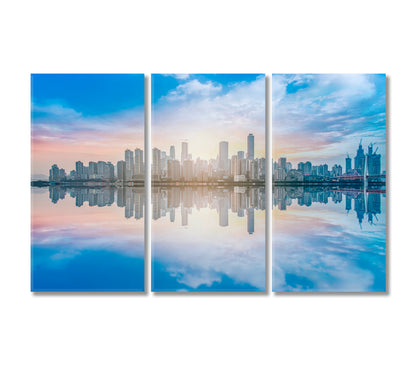 Urban City Skyline Canvas Print-Canvas Print-CetArt-3 Panels-36x24 inches-CetArt