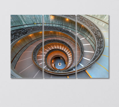 Spiral Staircase Bramante in Vatican Canvas Print-Canvas Print-CetArt-3 Panels-36x24 inches-CetArt