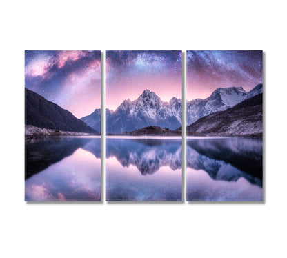 Snowy Mountains Landscape with Milky Way Canvas Print-Canvas Print-CetArt-3 Panels-36x24 inches-CetArt