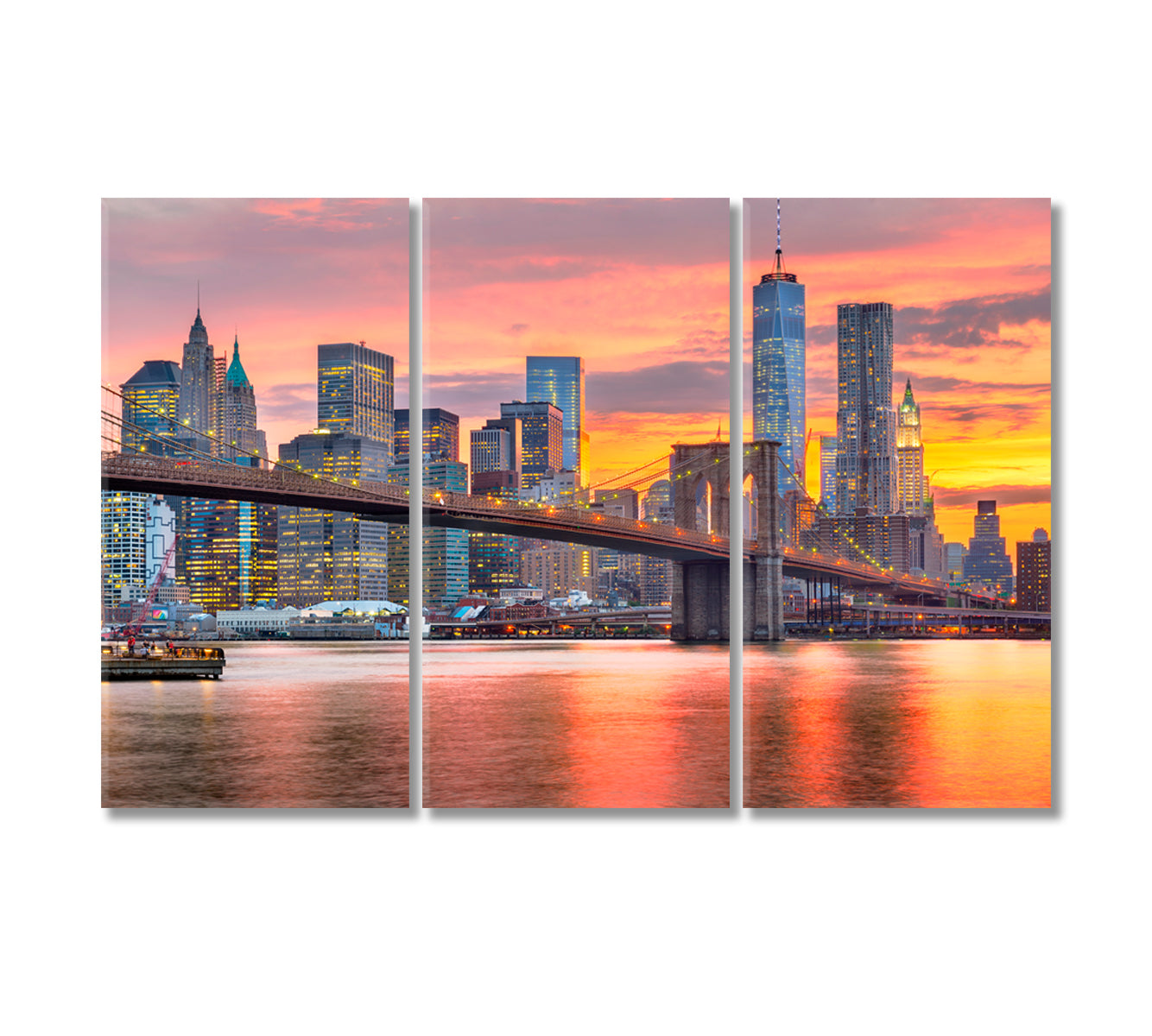 New York Lower Manhattan at Dusk USA Canvas Print-Canvas Print-CetArt-3 Panels-36x24 inches-CetArt